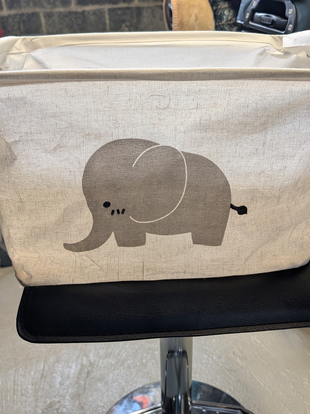 Neutral Elephant Canvas Storage Bin - Cream